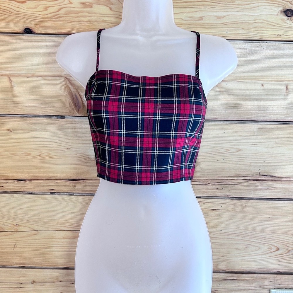 Sierra Furtado Garage Red Plaid Cropped Cami Top Smocked Back Vintage Y2K Medium